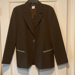 Harve Bernard by Bernard Holtzman  Dark Brown Blazer with Green Trim